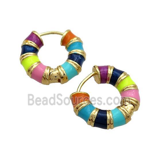 Copper Hoop Earrings Multicolor Enamel Gold Plated