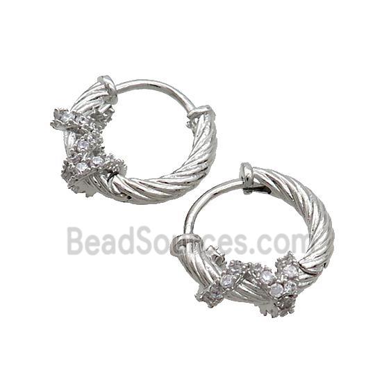 Copper Hoop Earrings Pave Zircon Platinum Plated