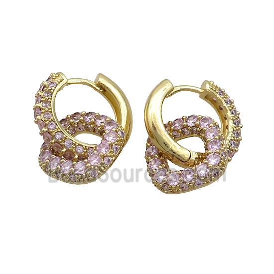 Copper Hoop Earrings Pave Pink Zircon Gold Plated