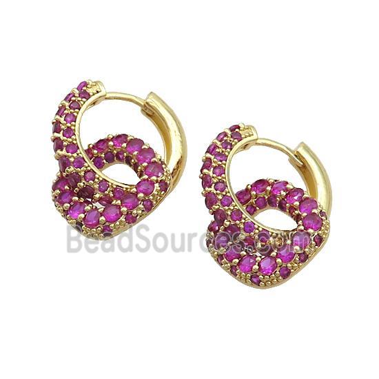 Copper Hoop Earrings Pave Fuchsia Zircon Gold Plated