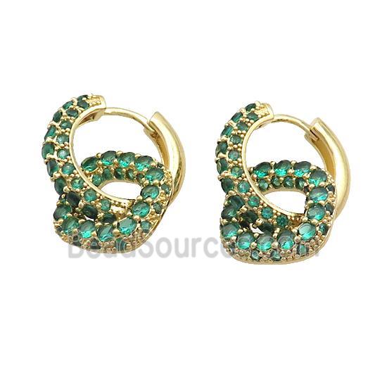 Copper Hoop Earrings Pave Green Zircon Gold Plated