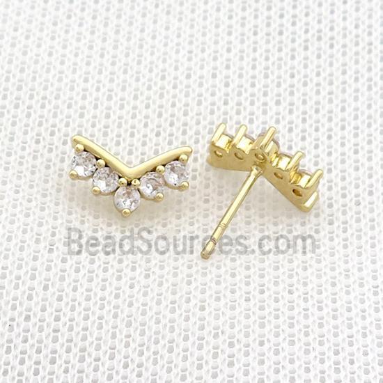 Copper Stud Earrings Pave Zircon Gold Plated