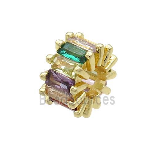 Copper Rondelle Beads Pave Multicolor Zircon Large Hole Gold Plated