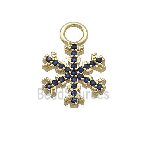 Copper Snowflake Pendant Pave Blue Zircon Christmas Gold Plated