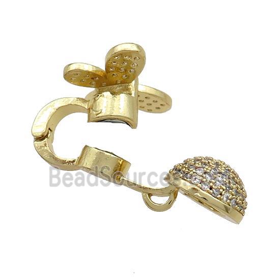 Copper Magnetic Clasp Pave Zircon Butterfly Gold Plated