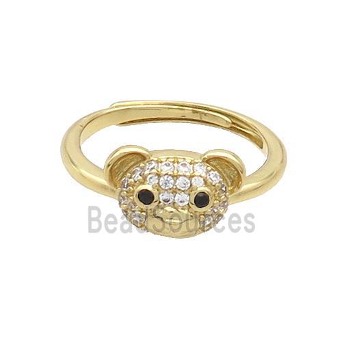 Copper Rings Pave Zircon Bear Adjustable Gold Plated