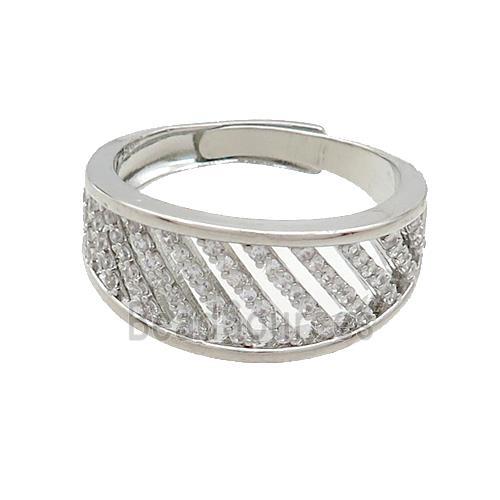 Copper Rings Pave Zircon Adjustable Platinum Plated