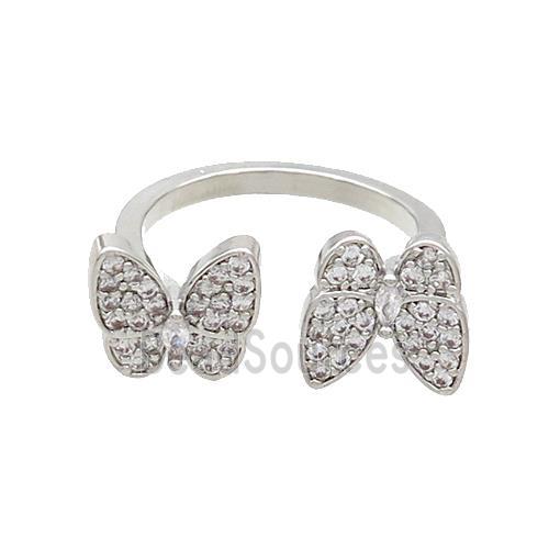 Copper Butterfly Rings Pave Zircon Platinum Plated