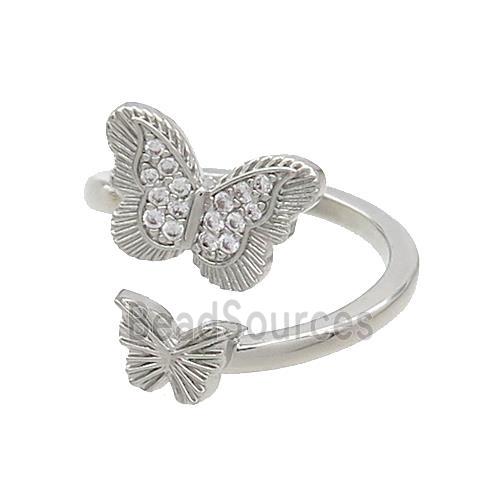 Copper Butterfly Rings Pave Zircon Platinum Plated