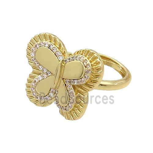 Copper Butterfly Rings Pave Zircon Adjustable Gold Plated