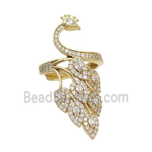 Copper Peacock Rings Pave Zircon Adjustable Gold Plated