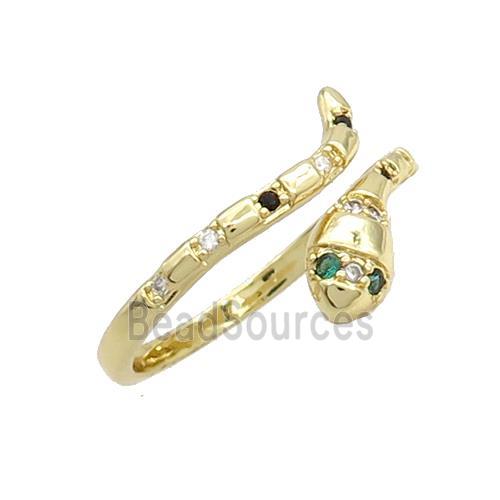 Copper Snake Rings Pave Zircon Gold Plated