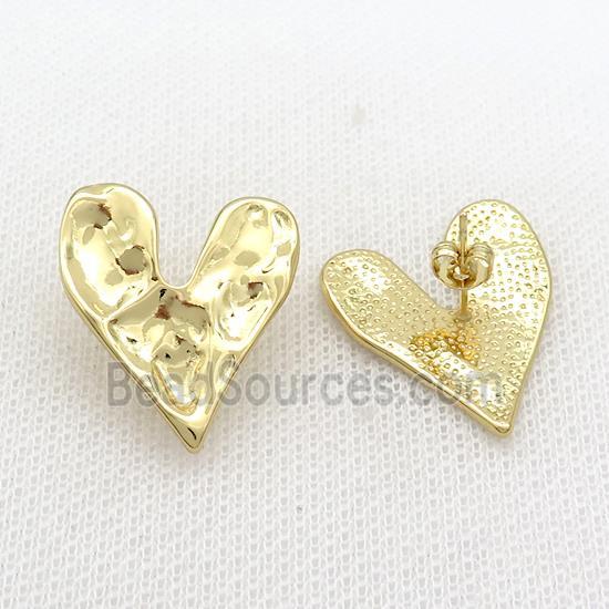 Copper Stud Earrings Heart Hammered Gold Plated