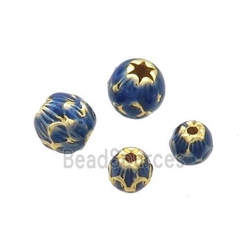 Copper Lotus Beads Blue Cloisonne Round Gold Plated