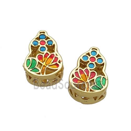 Copper Gourd Beads Multicolor Painted Gold Plated