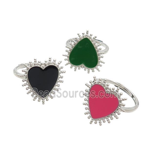 Copper Rings Heart Enamel Adjustable Platinum Plated Mixed