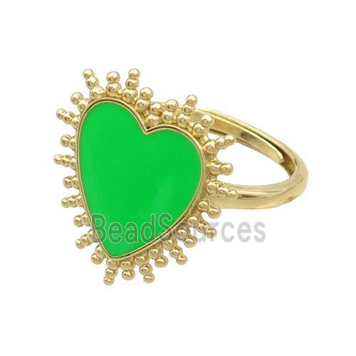 Copper Rings Heart Green Enamel Adjustable Gold Plated