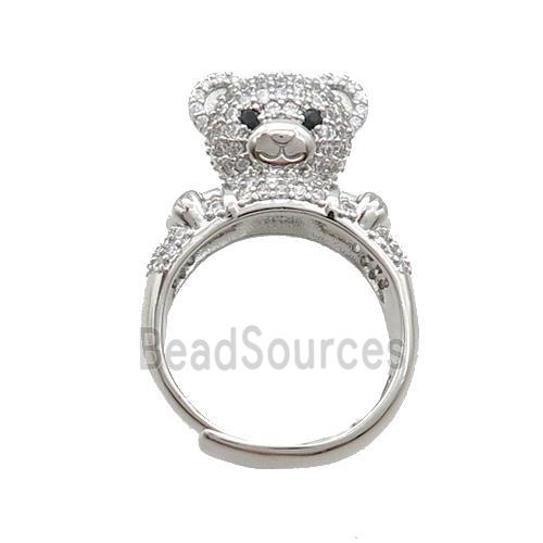 Copper Bear Rings Pave Zircon Adjustable Platinum Plated