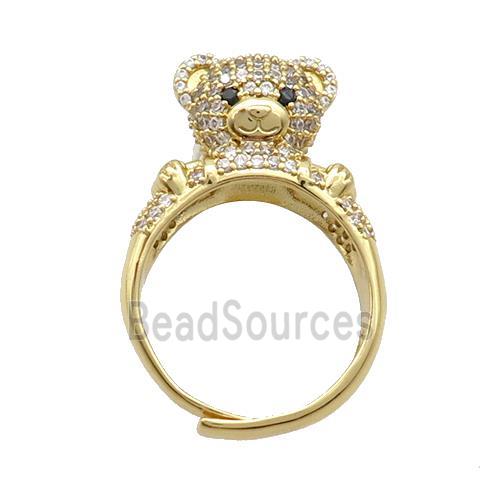 Copper Bear Rings Pave Zircon Adjustable Gold Plated