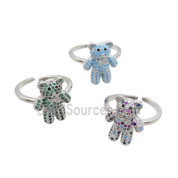 Copper Bear Rings Pave Zircon Platinum Plated Mixed