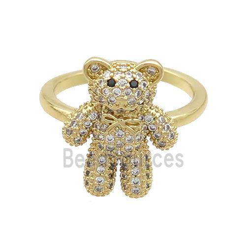 Copper Bear Rings Pave Zircon Gold Plated