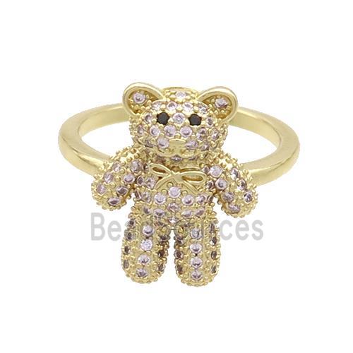 Copper Bear Rings Pave Pink Zircon Gold Plated