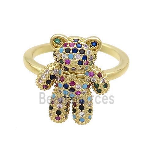 Copper Bear Rings Pave Multicolor Zircon Gold Plated