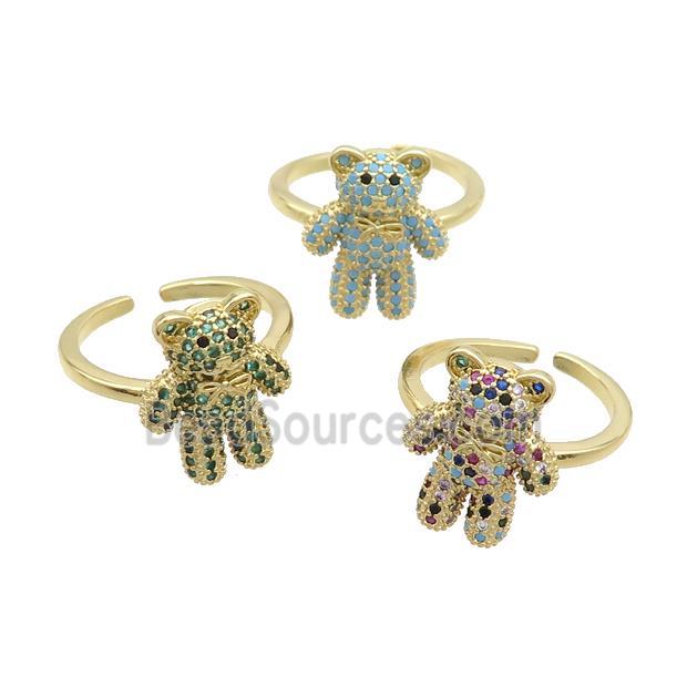 Copper Bear Rings Pave Zircon Gold Plated Mixed