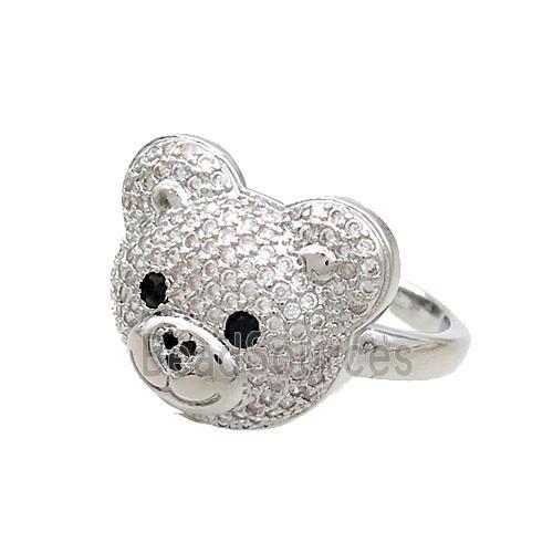 Copper Bear Rings Pave Zircon Platinum Plated