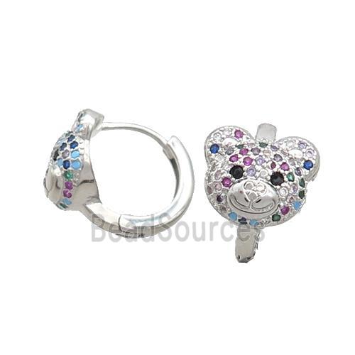 Copper Hoop Earring Pave Multicolor Zircon Bear Platinum Plated