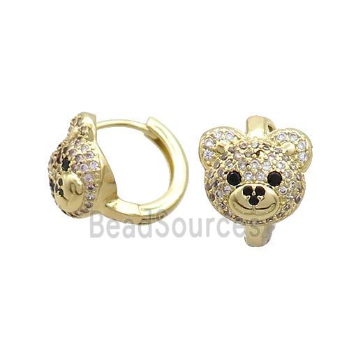 Copper Hoop Earring Pave Zircon Bear Gold Plated