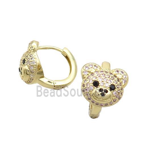 Copper Hoop Earring Pave Pink Zircon Bear Gold Plated