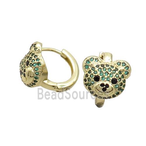 Copper Hoop Earring Pave Green Zircon Bear Gold Plated