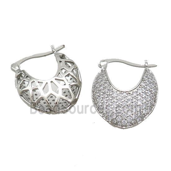 Copper Latchback Earrings Pave Zircon Platinum Plated