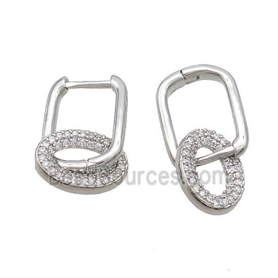 Copper Latchback Earrings Pave Zircon Platinum Plated