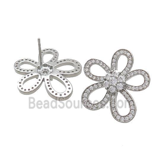 Copper Stud Earrings Pave Zircon Knot Platinum Plated