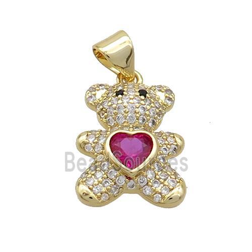 Copper Bear Pendant Pave Zircon Gold Plated