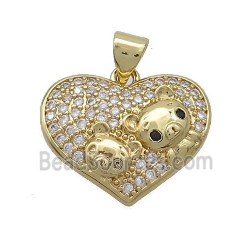 Copper Bear Pendant Pave Zircon Heart Gold Plated