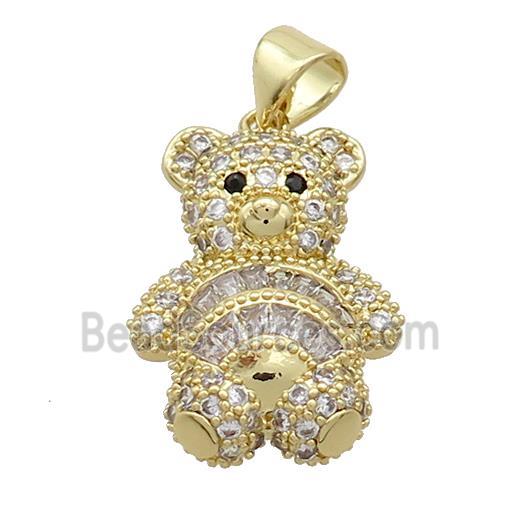 Copper Bear Pendant Pave Zircon Gold Plated