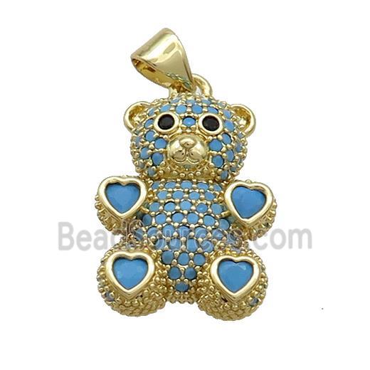 Copper Bear Pendant Pave Turqblue Zircon Gold Plated