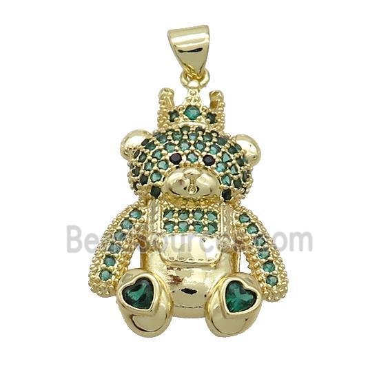 Copper Bear Pendant Pave Green Zircon Gold Plated