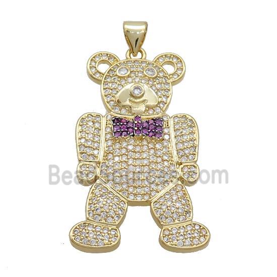 Copper Bear Pendant Pave Zircon Gold Plated