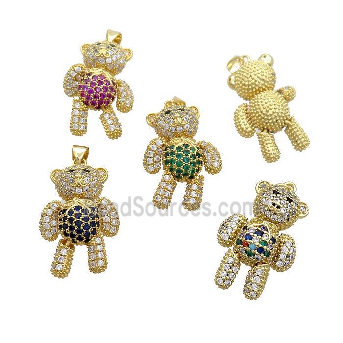 Copper Bear Pendant Pave Zircon Gold Plated Mixed