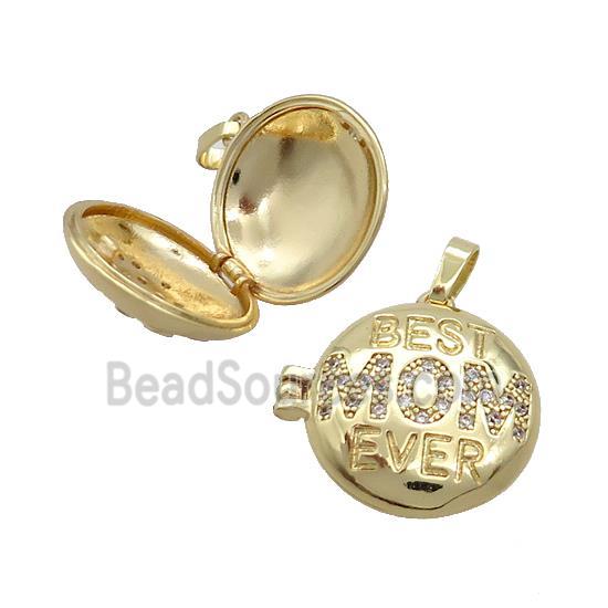 Copper Locket Pendant Pave Zircon Coin Circle MOM Gold Plated