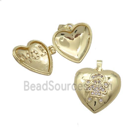 Copper Locket Pendant Pave Zircon Heart Girls Gold Plated