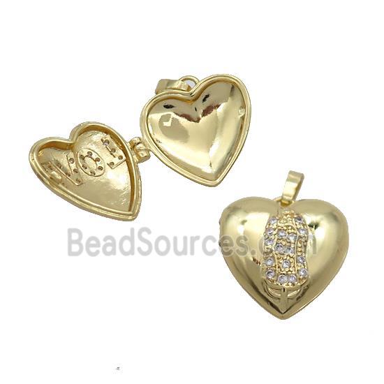 Copper Locket Pendant Pave Zircon Heart Gold Plated