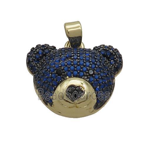 Copper Bear Pendant Pave Blue Zircon Gold Plated