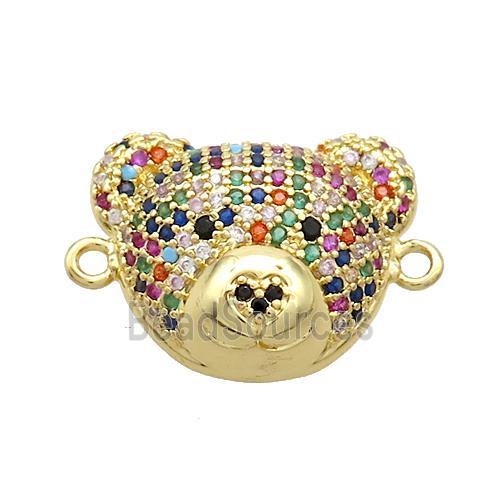 Copper Bear Connector Pave Zircon Multicolor Gold Plated