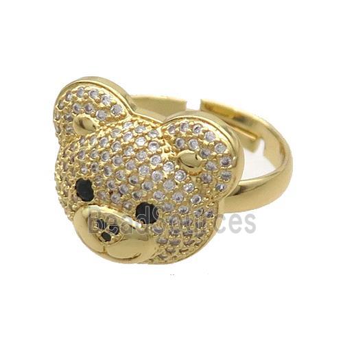 Copper Bear Rings Pave Zircon Adjustable Gold Plated