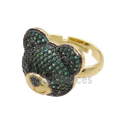 Copper Bear Rings Pave Green Zircon Adjustable Gold Plated